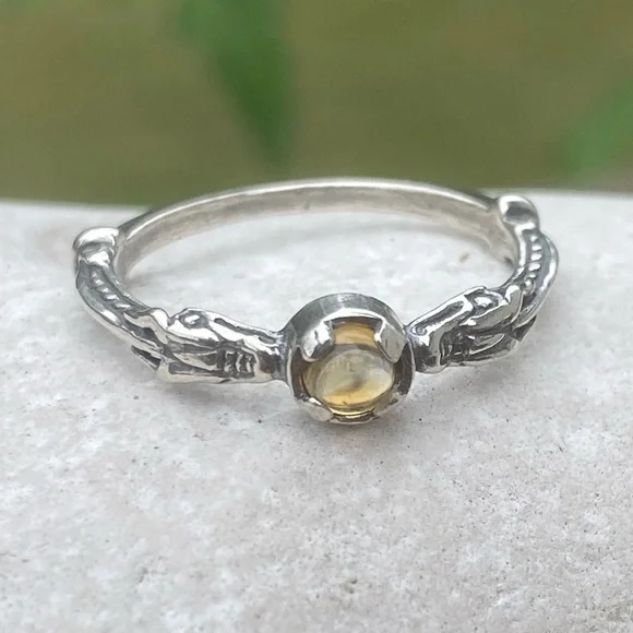 Celtic Dragon Ring .925 Sterling Silver w/ genuine citrine sz 9 medieval dragon - Picture 2 of 16